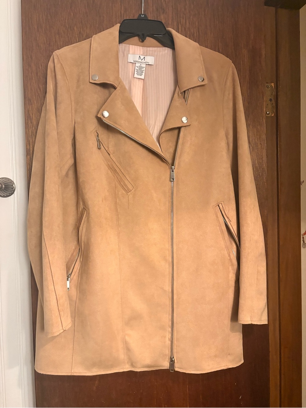 Magaschoni Camel Suede-Look Moto Jacket